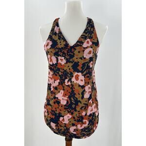 prAna Floral Racerback Tank Top Women’s Medium Ruched Hem Activewear Yoga Gym